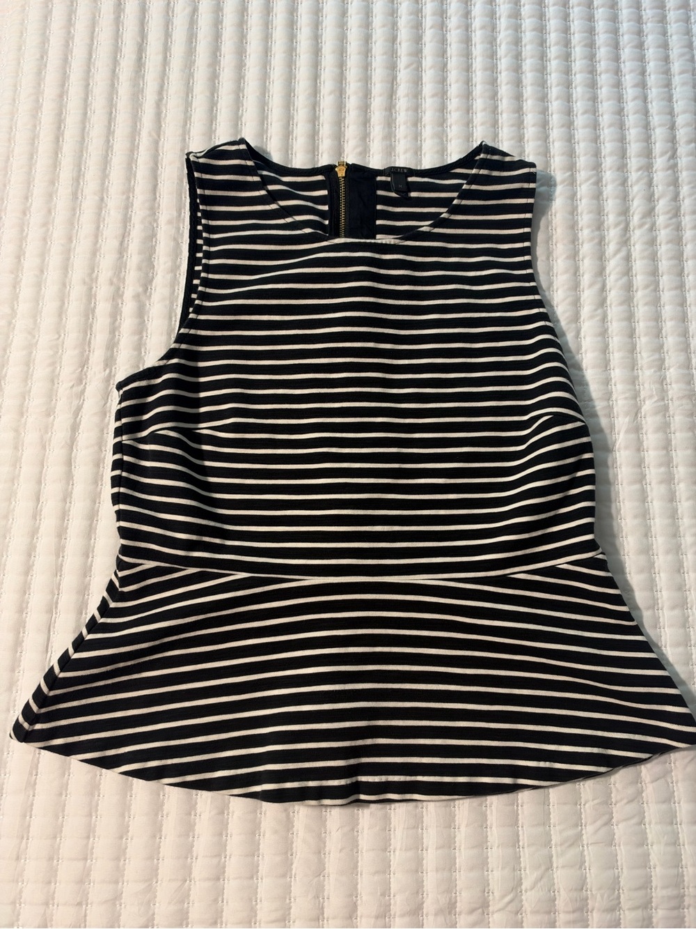 J. Crew Black and White Striped Peplum Tank